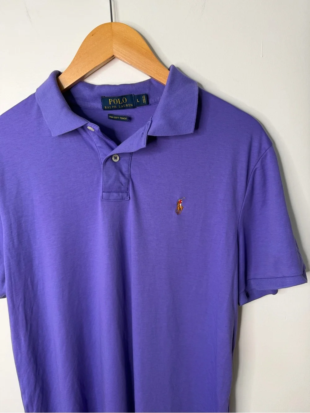 Polo Ralph Lauren Pima Soft Touch Purple Polo Shirt Pony Flesh Logo Men’s L EUC